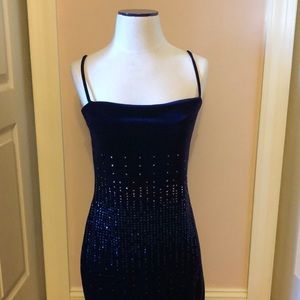 Blue Velvet Rhinestone Dress